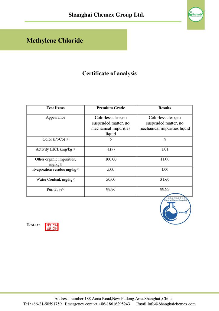 methylene chloride COA