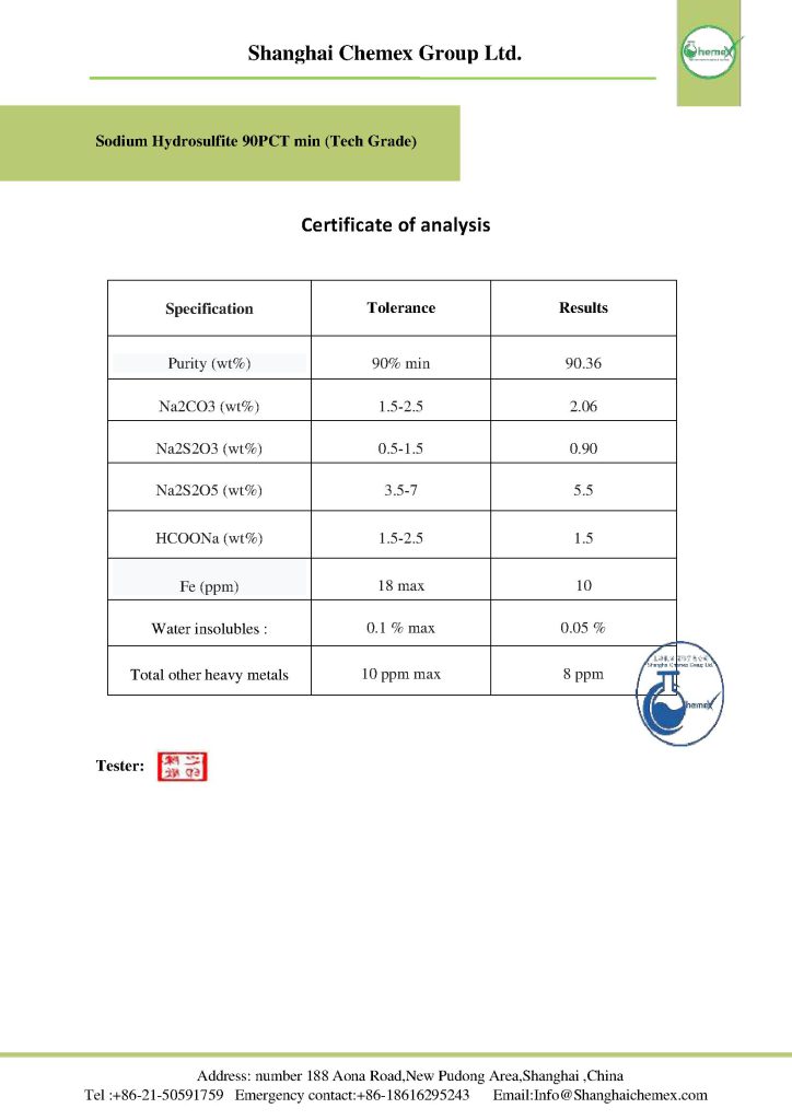 Sodium Hydrosulfite COA