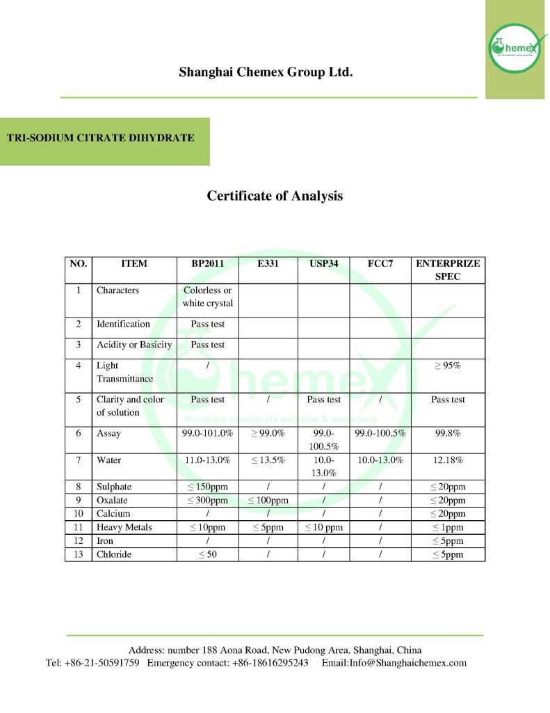 Trisodium citrate COA