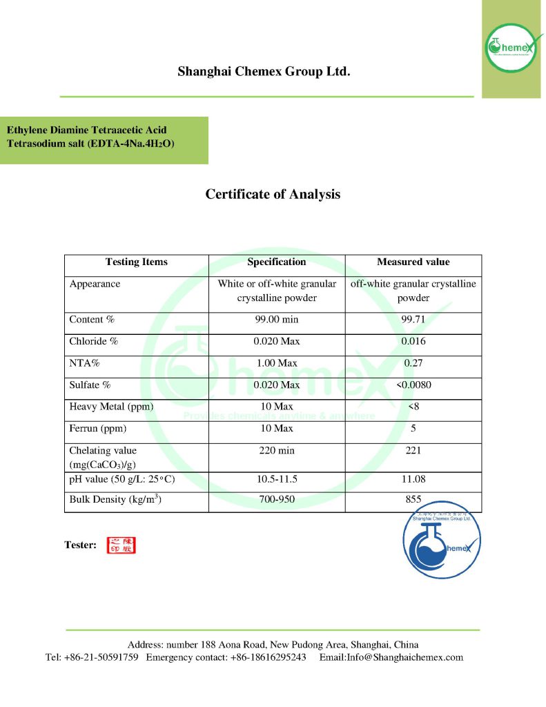 EDTA 4 COA