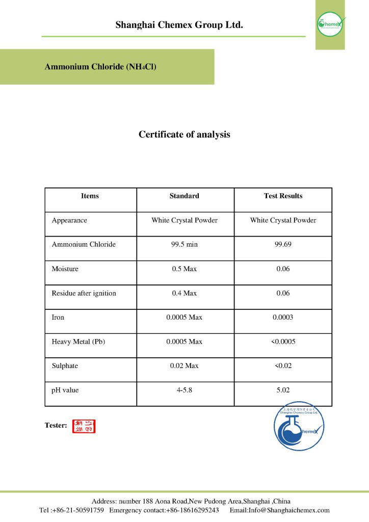 Ammonium Chloride COA