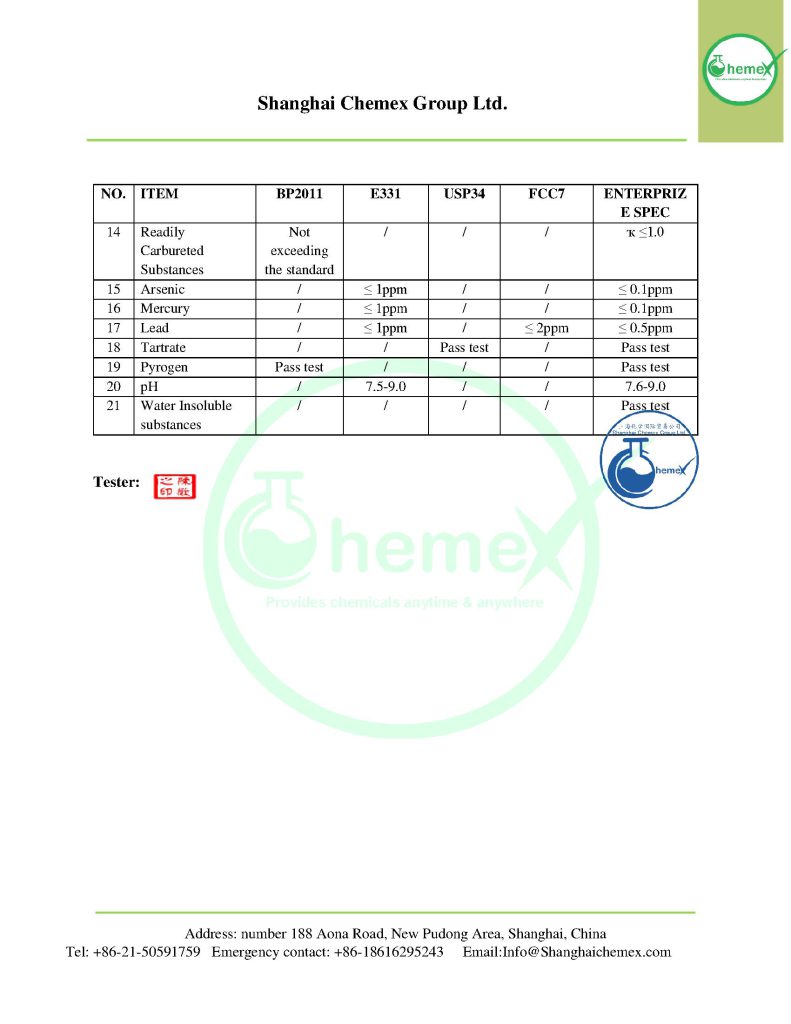 Trisodium citrate COA 2