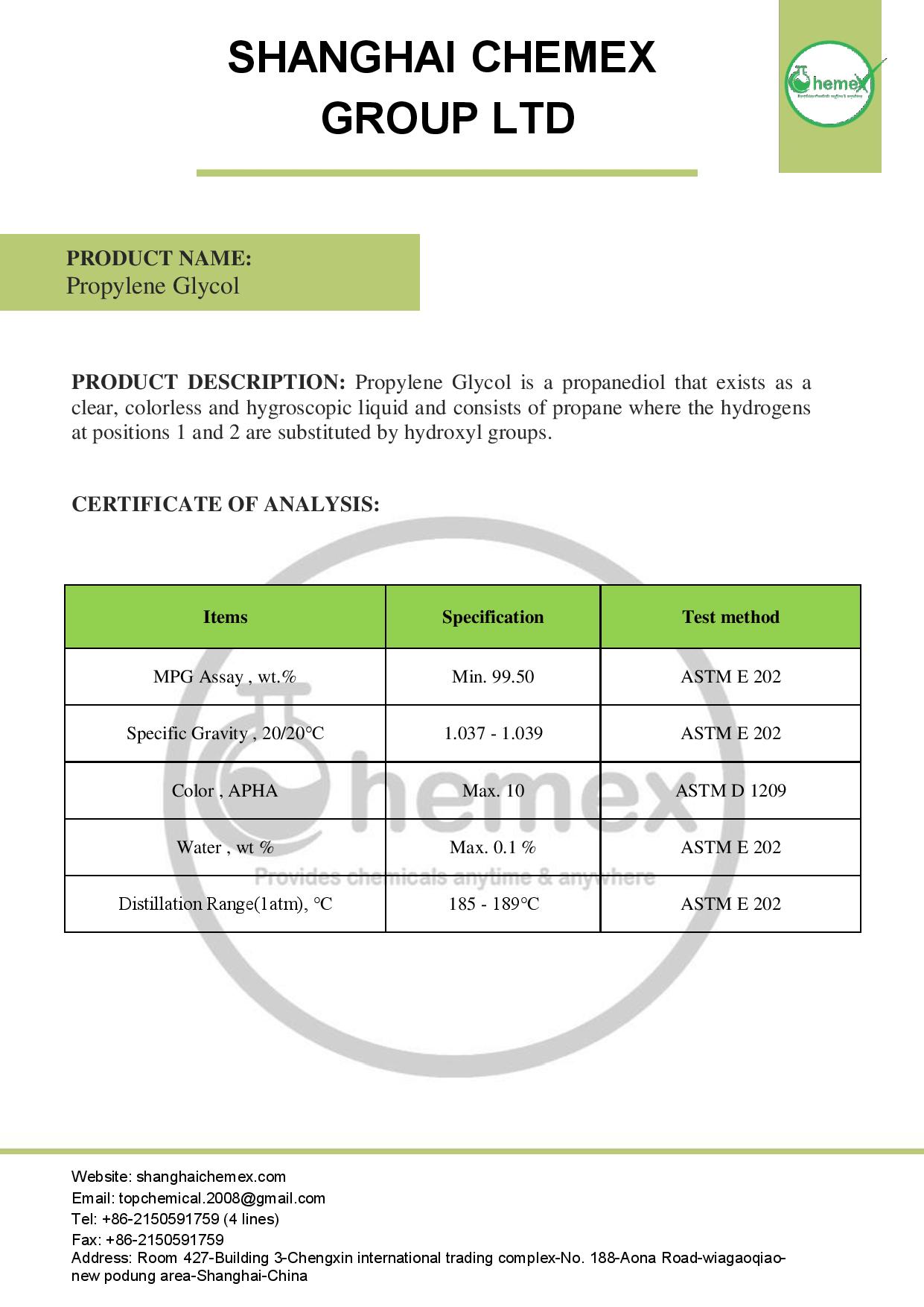 Buy MonoPropylene Glycol; Price, Uses, and Analysis Shanghai Chemex