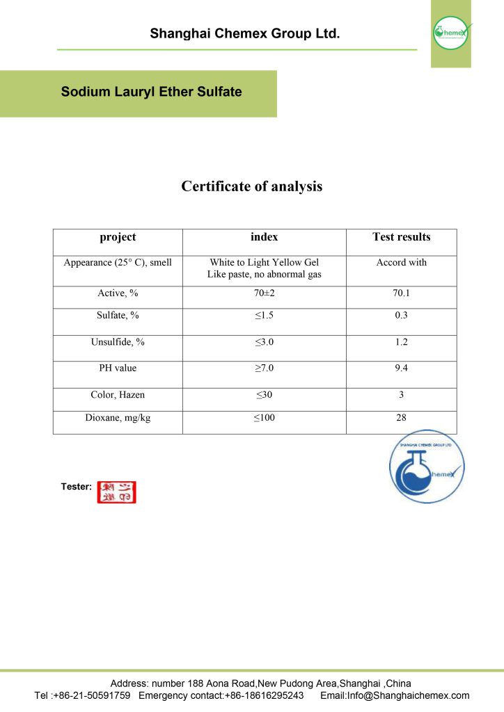 Sodium Lauryl Ether Sulfate COA