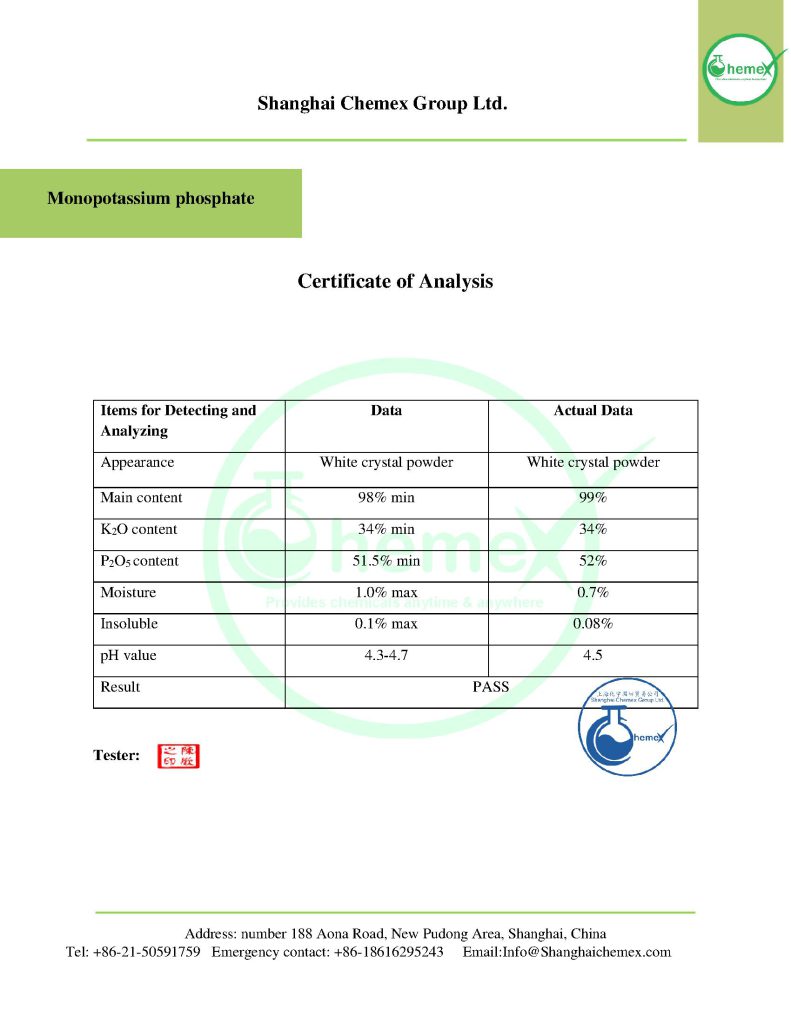 MKP fertilizer COA 
