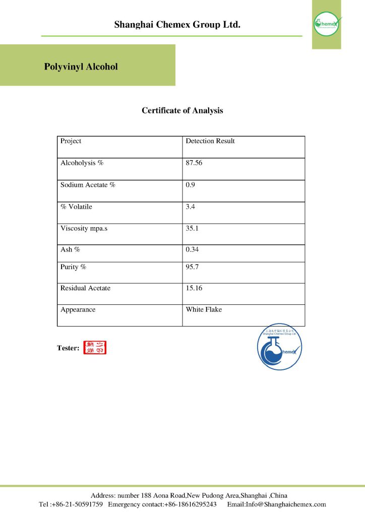 Polyvinyl Alcohol COA