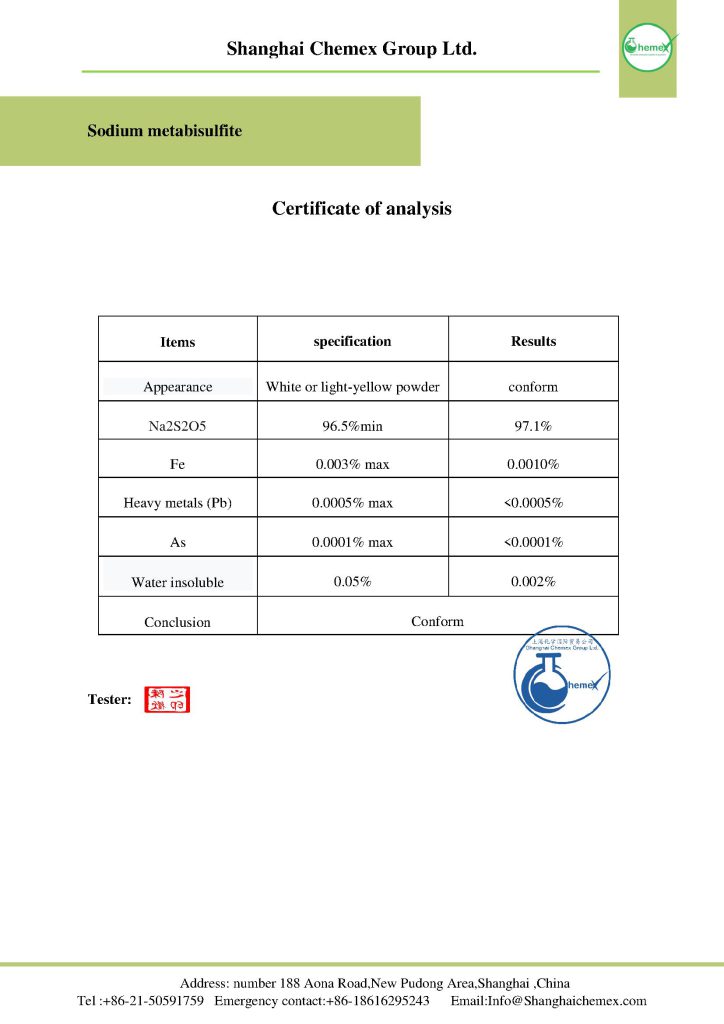 Sodium Metabisulfite COA