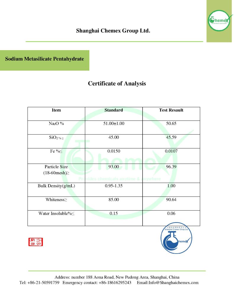 Sodium Metasilicate COA
