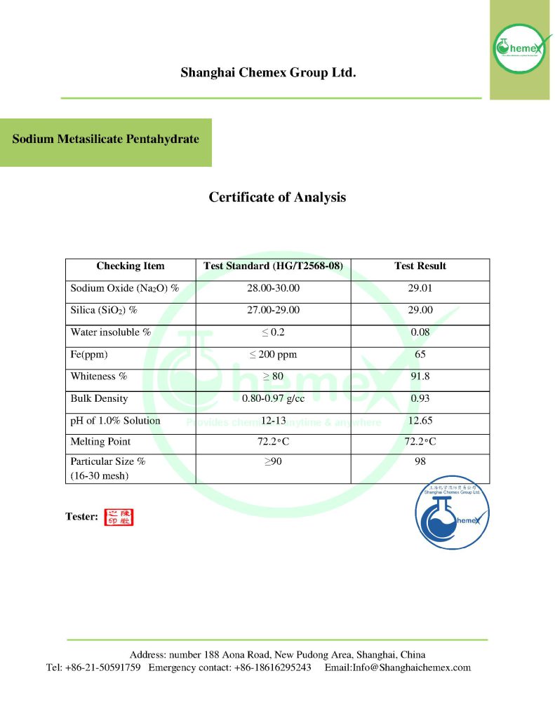 Sodium Metasilicate COA 2