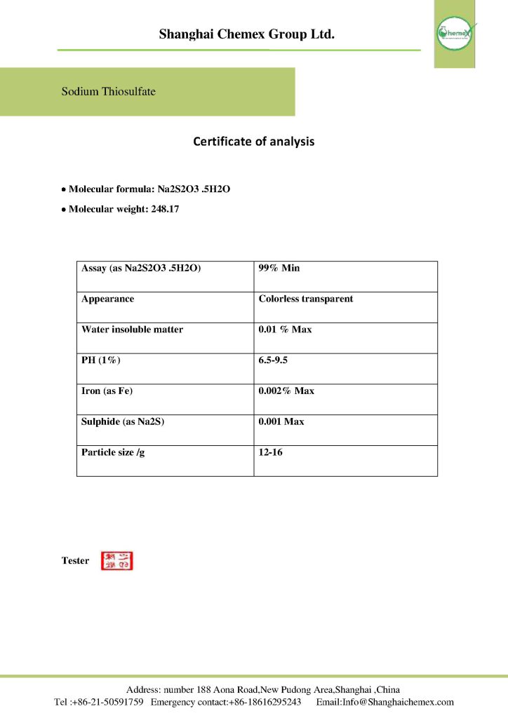 Sodium Thiosulfate COA