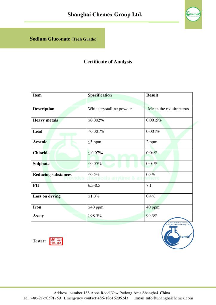 Sodium Gluconate COA