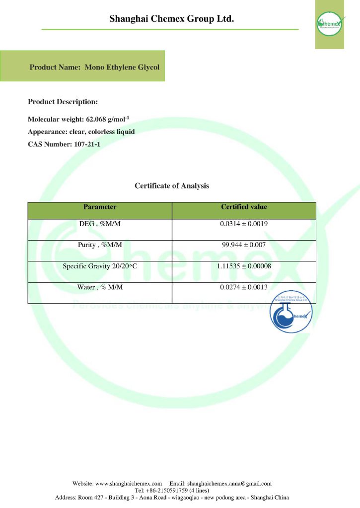 Mono ethylene glycol COA