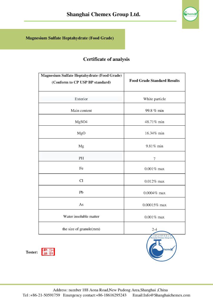 Magnesium sulfate COA