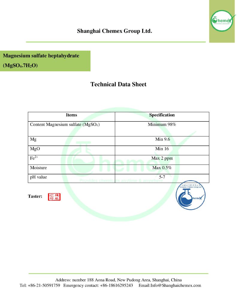 magnesium sulfate TDS