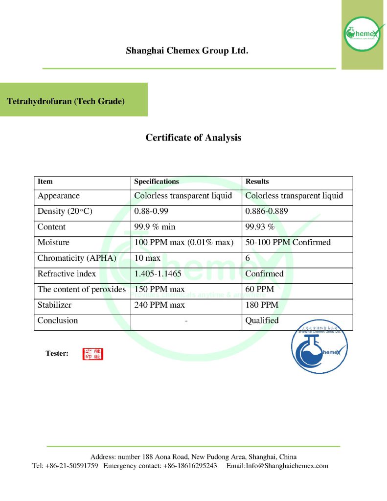 Tetrahydrofuran THF COA