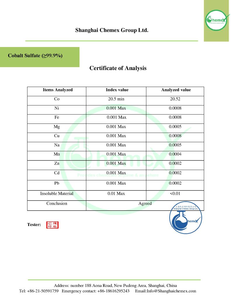 Cobalt sulfate COA