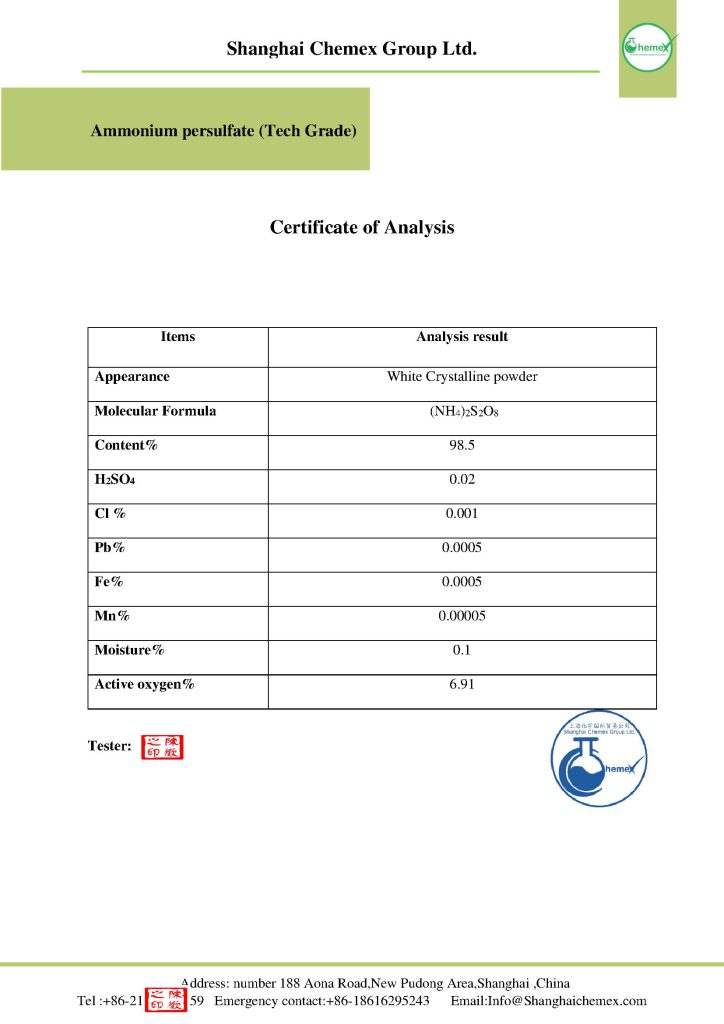 Ammonium persulfate COA