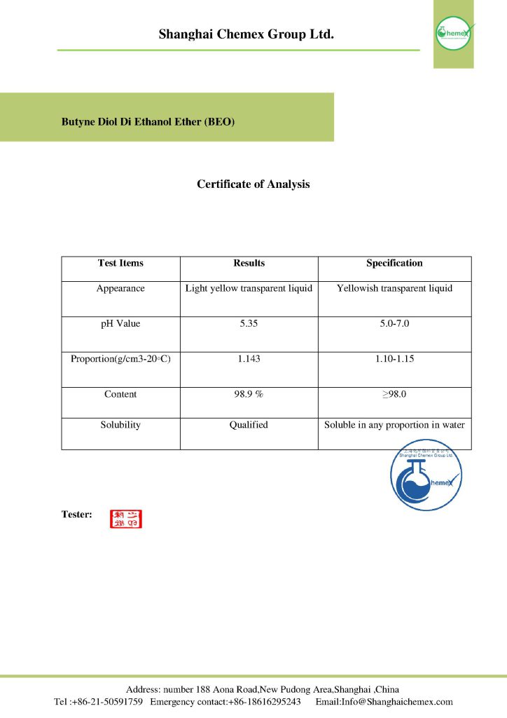BUTYNE DIOL DI ETHANOL ETHER COA