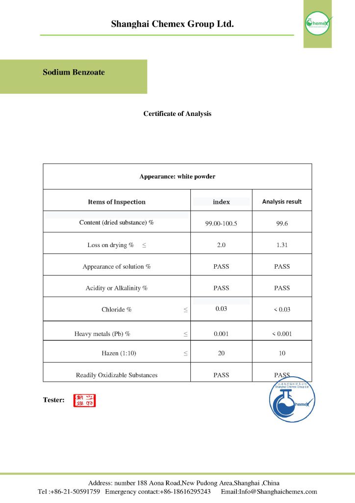 Sodium Benzoate COA