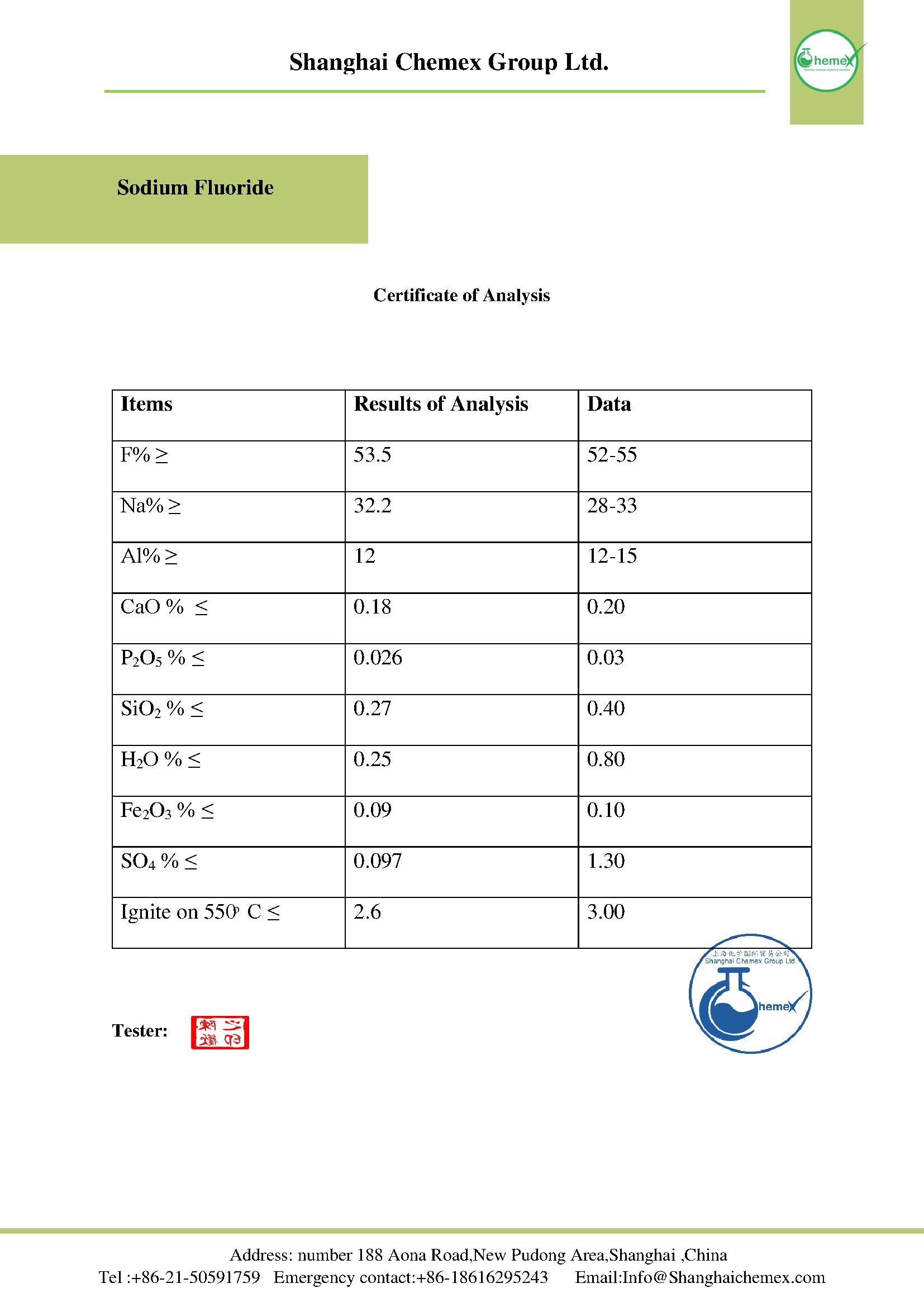 Sodium Fluoride COA