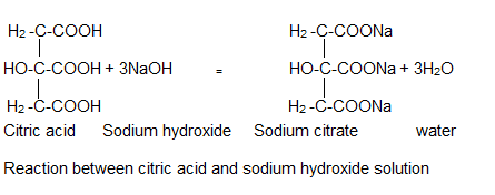 Neutralization of citric acid with sodium hydroxide