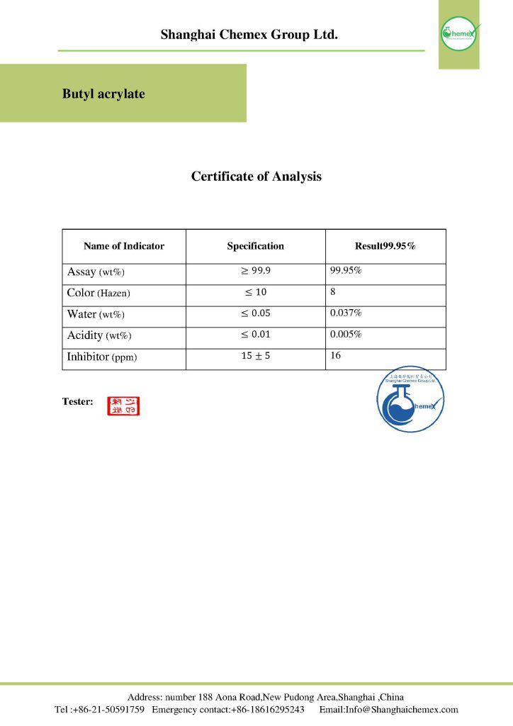 Butyl acrylate COA
