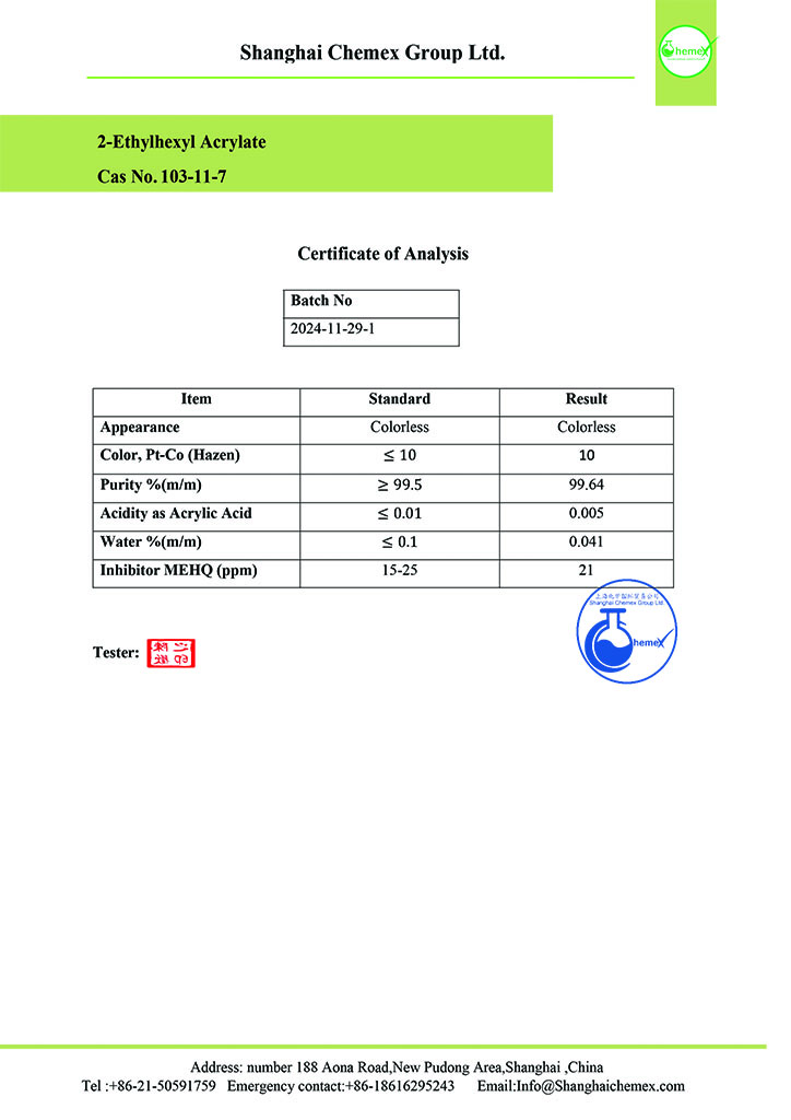 COA 2-Ethylhexyl Acrylate