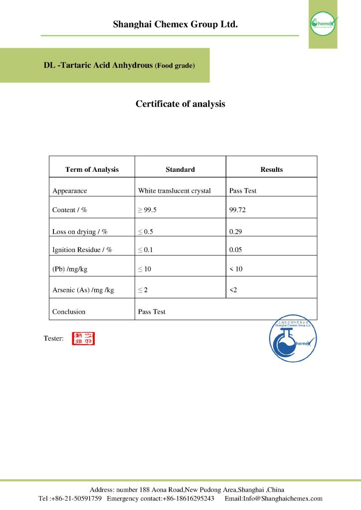 Tartaric acid COA 2