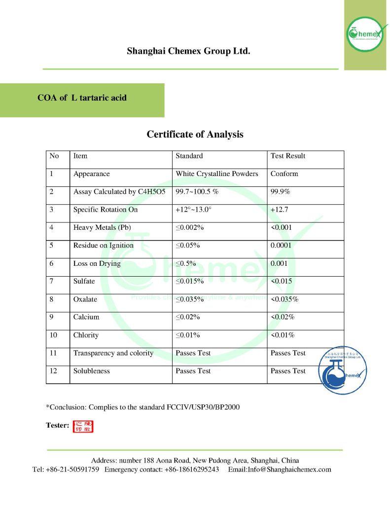 tartaric acid COA