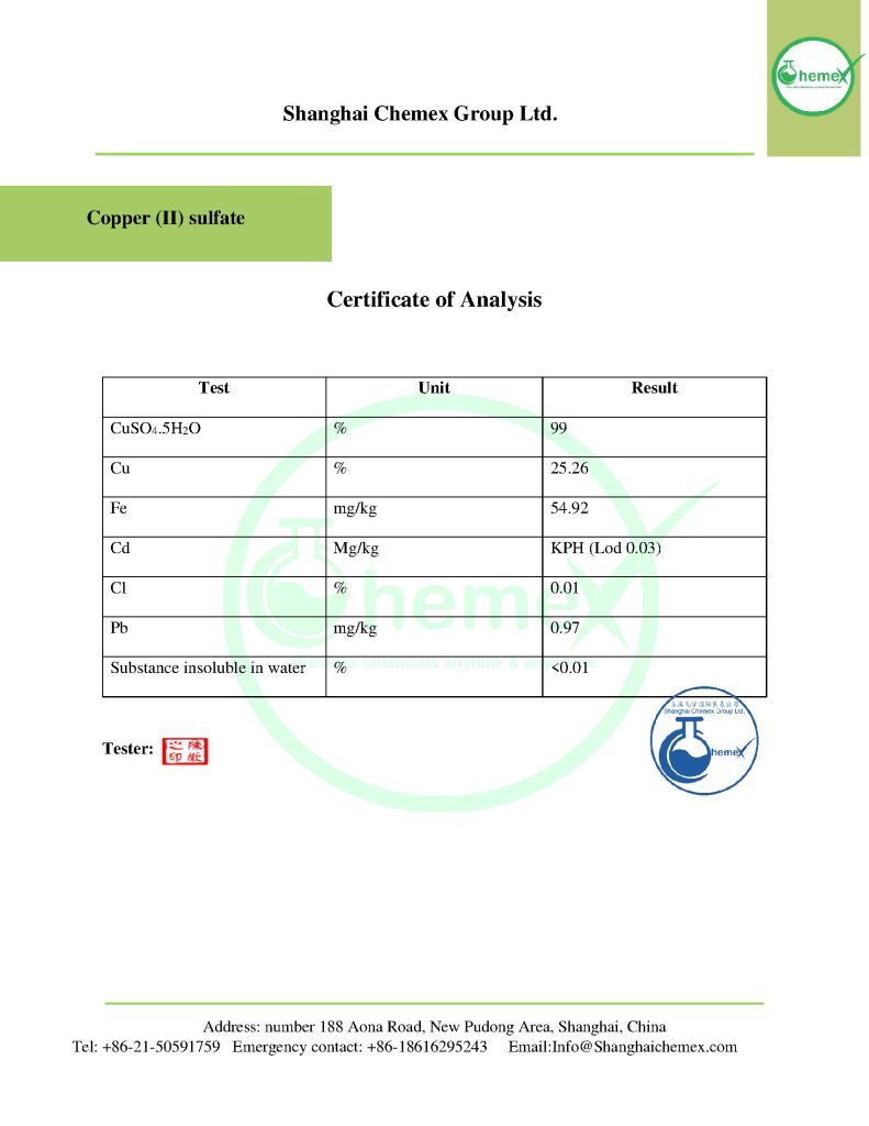 copper sulfate COA