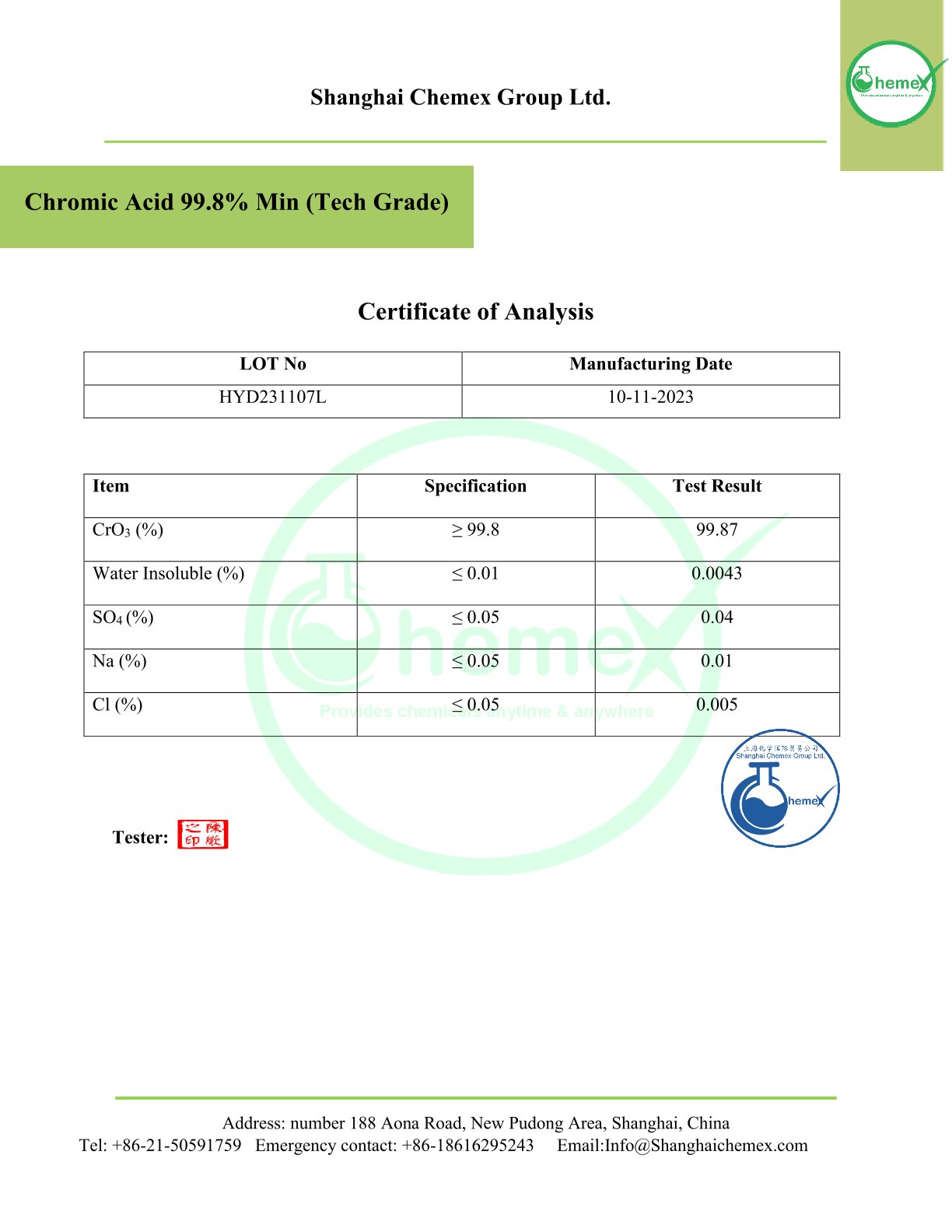 Chromic Acid 99.8% (Tech Grade)