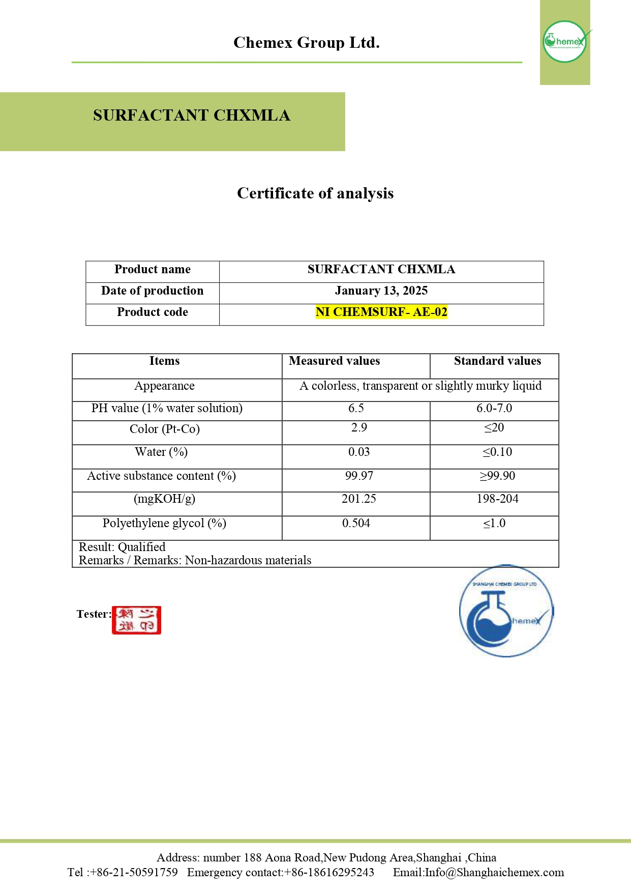 SURFACTANT CHXMLA